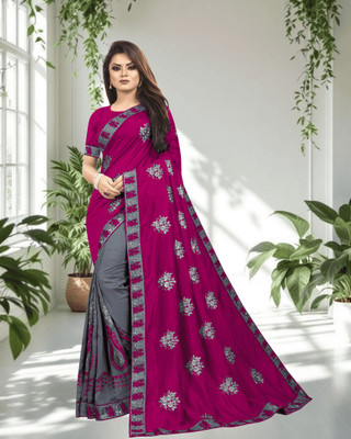SHOBHTESH Embroidered Venkatagiri Silk Blend, Net Saree(Magenta, Grey)
