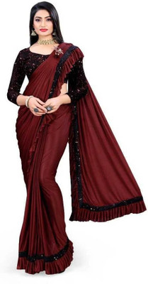 khodal chhaya Solid/Plain Bollywood Lycra Blend Saree(Red)