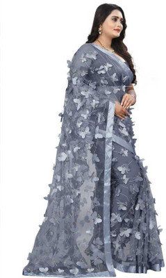 Adroit Management Embroidered Bollywood Net Saree(Grey)