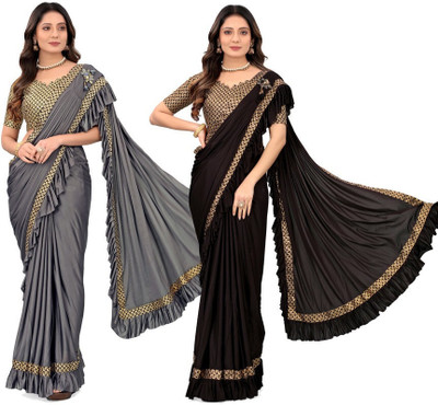 HouseOfCommon Printed Bollywood Lycra Blend Saree(Pack of 2, Multicolor)