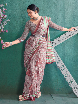 Divastri Printed Daily Wear Pure Cotton Saree(Brown)