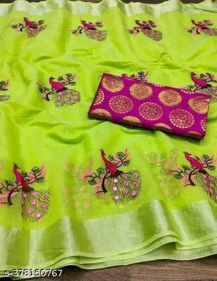 Sayal Creation Self Design Chanderi Cotton Silk Saree(Green)