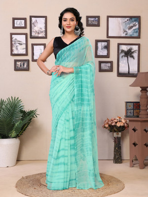 GOLDOLL FAB Digital Print Leheria Georgette Saree(Light Blue)