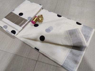 SaveriGroup Polka Print Daily Wear Pure Cotton Saree(Beige)