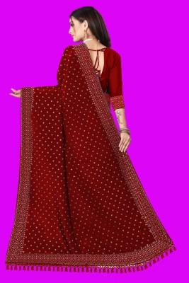 rudraCreation Striped, Self Design Maheshwari Georgette Saree(Maroon)