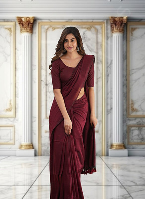 Trndysares Solid/Plain Handloom Cotton Blend Saree(Maroon)