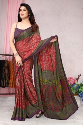 MIRCHI FASHION Printed Kalamkari Chiffon, Georgette Saree(Red, Green)