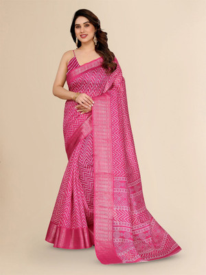 Moda Rapido Printed Bollywood Cotton Blend Saree(Pink)