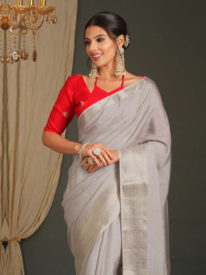 Sareemall Solid/Plain Banarasi Viscose Rayon Saree(Grey)