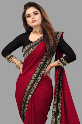 sadika Solid/Plain, Embroidered Daily Wear Georgette, Chiffon Saree(Pink, Black)