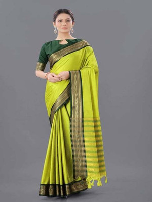 SWASTIKEXPORTS Solid/Plain Bollywood Cotton Silk, Silk Blend Saree(Light Green)