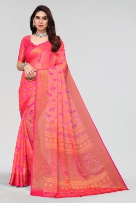 Winza Designer Floral Print, Printed Bollywood Chiffon, Brasso Saree(Pink)