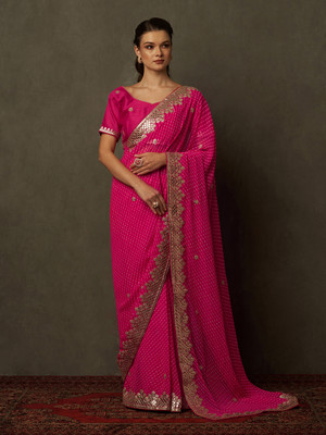 Tasrika Embellished Bandhani Georgette Saree(Pink)