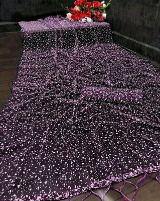 TECHNO WORLD Printed Bollywood Net Saree(Purple)