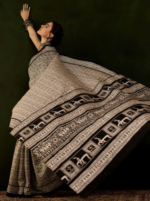 Divastri Printed Daily Wear Silk Blend Saree(Beige)