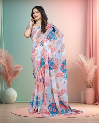 JAYAMENTERPRISE Printed Bollywood Georgette Saree(Cream)