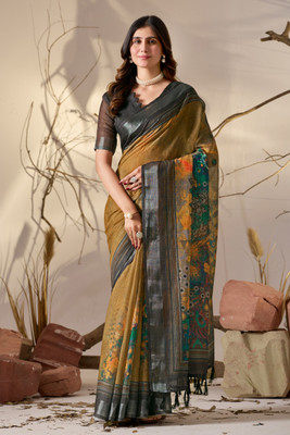 Neel Fashion Digital Print Bollywood Linen, Cotton Blend Saree(Multicolor)