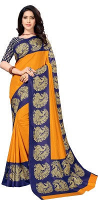 Novus Knitting Printed Daily Wear Silk Blend Saree(Yellow)