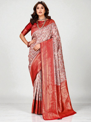 fFASHION Embellished, Solid/Plain, Striped, Temple Border, Floral Print, Dyed, Woven Banarasi Art Silk, Cotton Silk Saree(Grey)