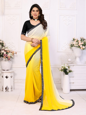 NESHVI ENTERPRISE Solid/Plain Bollywood Georgette Saree(Yellow)