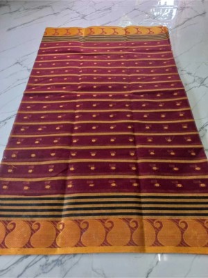 kunduhouse Checkered Tant Pure Cotton Saree(Maroon)