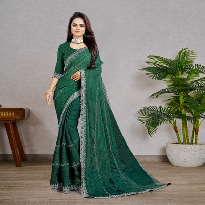 AARTI PRINTS Self Design Kanjivaram Georgette Saree(Green)