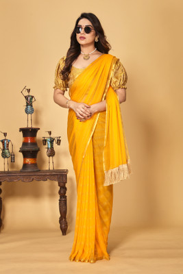 DIVYASHAKTI FASHION Self Design Daily Wear Chiffon Saree(Gold)