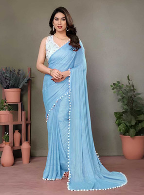 SHIVGANN Solid/Plain Bollywood Viscose Rayon Saree(Blue)