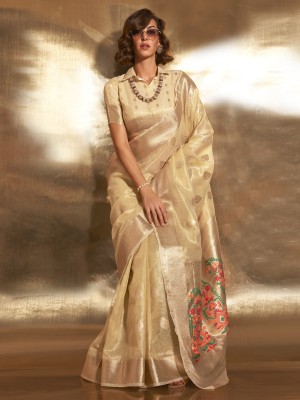 Divastri Woven Banarasi Tissue Saree(Yellow)