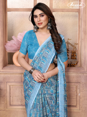 Anand Sarees Geometric Print Daily Wear Georgette Saree(Light Blue)