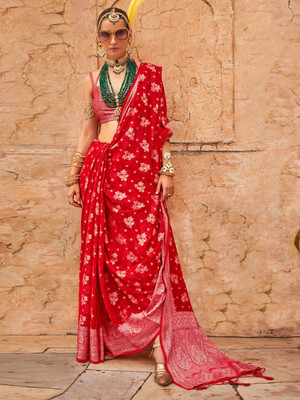 ANOUK Woven Banarasi Georgette Saree(Red)