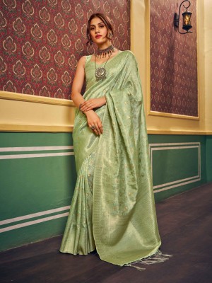 Tasrika Woven Kanjivaram Silk Blend Saree(Light Green)