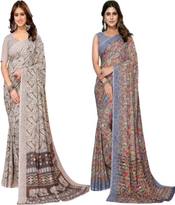 YASHIKA Printed Daily Wear Georgette Saree(Pack of 2, Brown, Grey)