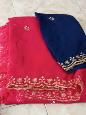 Bhavishya Surat Sarees Embroidered Saree with Attached Blouse Georgette Saree(Pink)