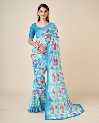 NIRMOHIFASHION Printed Bollywood Chiffon Saree(Light Blue)