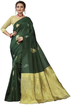 jmoverseas Woven Kanjivaram Art Silk Saree(Green)