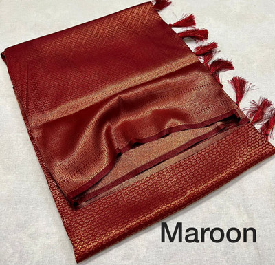 FAB WOVEN Woven Banarasi Pure Silk Saree(Maroon)