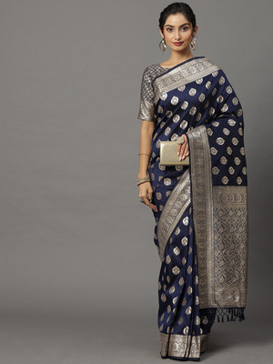 Tasrika Woven Banarasi Silk Blend Saree(Dark Blue)