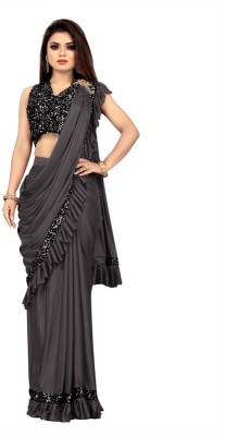 Suntex Solid/Plain Bollywood Lycra Blend Saree(Grey)