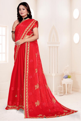 LADY MOR Embroidered Bollywood Jimmy choo Saree(Red)
