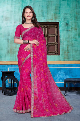 Shree Shyam Creation Embroidered Bandhani Georgette Saree(Pink)