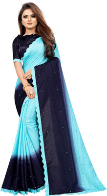 Rashiklal & Co. Color Block Bollywood Cotton Blend, Cotton Silk Saree(Dark Blue, Light Blue)