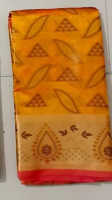 RNCreationn Printed Banarasi Silk Blend Saree(Yellow)