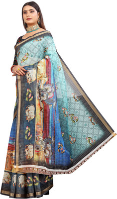 MAANVIT Printed Kanjivaram Pure Cotton, Cotton Linen Saree(Multicolor)