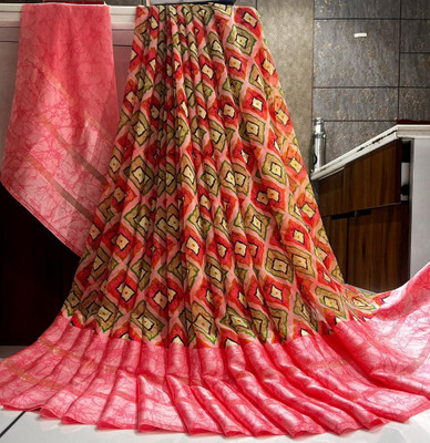 Bombey Velvat Fab Printed JAINSEM KHASI DHARA Chiffon, Muslin Saree(Pink)