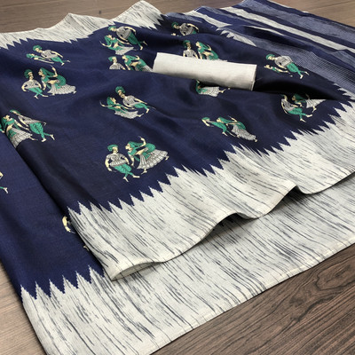 Priyashi Printed Mysore Art Silk Saree(Dark Blue)