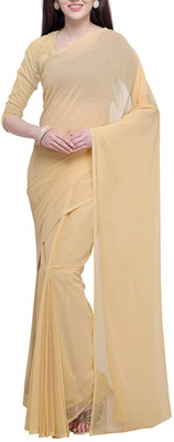 Way2Like Solid/Plain Bollywood Chiffon Saree(Beige)
