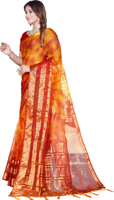 Aarunika SBT Striped, Printed Bollywood Organza Saree(Gold)