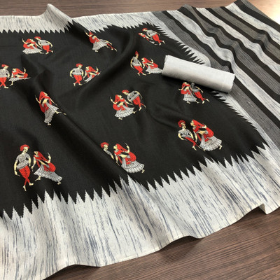 Priyashi Printed Mysore Art Silk Saree(Black)
