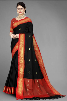Hashir textile Self Design Assam Silk Cotton Silk Saree(Black)